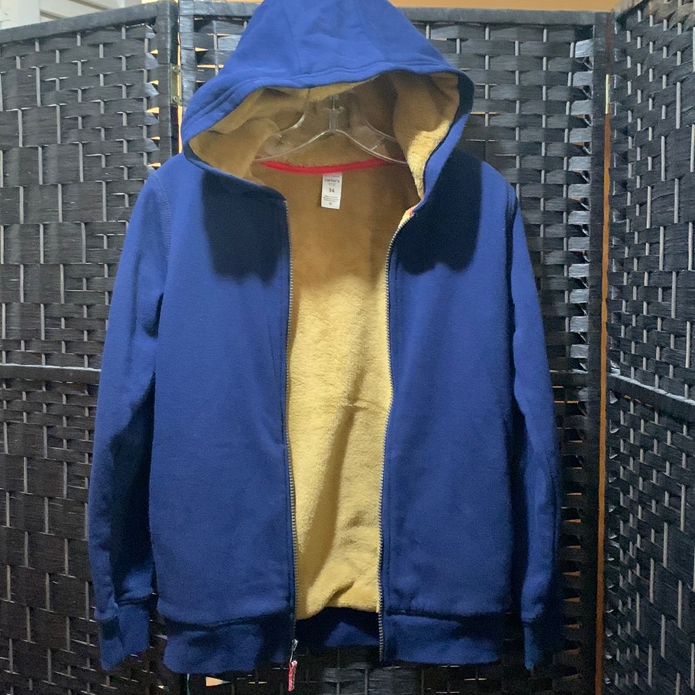 Boys CARTER’S new without tags thick Sherpa lined zip hoodie size 14